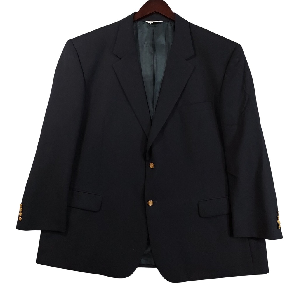 Joseph & Feiss Blazer Men 50 Regular Navy Blue Wool 2-Button Gold Crest Buttons